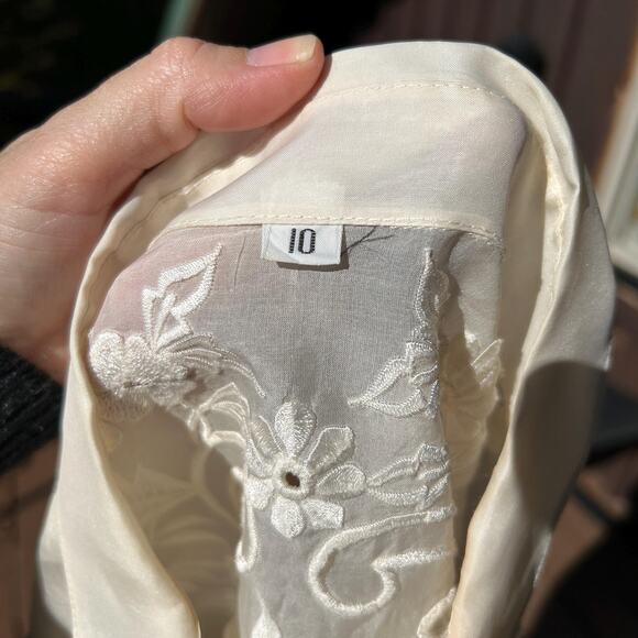 Vintage 70s Sheer Puff Sleeve Scalloped Eyelet Organza Blouse Edwardian Coquette - Picture 8 of 8